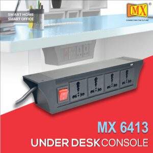 MX PDU Under table 6/16 Amps 4 Universal Socket | 2 USB (2.4 Amp) with Dual Pole LED Indicator Switch | 16 Amps Heavy Duty Cord 1.5 Meter with ISI Marked, Aluminium Body Material (MX 6413-1.5M Black)