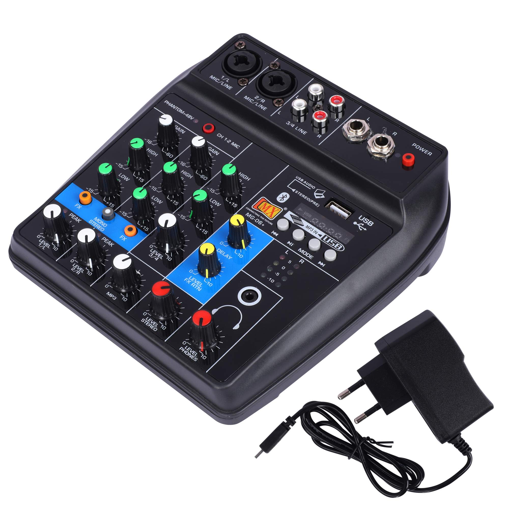 MX 4 Channel Audio Mixer – Basic Sound Mixing Console with Bluetooth USB  48V Phantom Power. Use for Basic audio learning set-up (NOT FOR RECORDING  or PROFESSIONAL AUDIO MIXING CONSOLE) - MX
