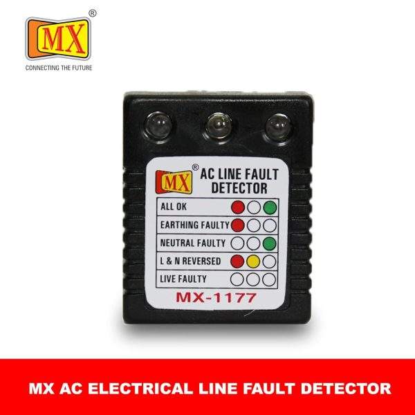MX AC Electrical Line Fault Detector 5AMP 3 Pin Socket Tester with Automatic Earthing & Neutral Faulty | L&N Reversed | Live Faulty Detector with RYG Led Indicator Wall Plug- MX 1177 (Black, Pack of 2)