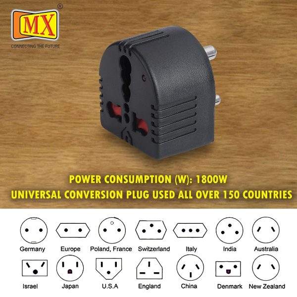 MX 3 Pin Universal Conversion Plug Converts Power 5 AMP to 15 AMP Plug, Flame Retardant Body Material with Child Safety Shutter & LED Indicator, Travel Adaptor, Multi- Use Socket Connector (MX-1359 Pack of 2)