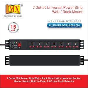 MX 7-Outlet Power Distribution Unit, 15 AMP Universal Socket with Child Safety Shutter, Power Strip, Industrial Standard Aluminum Extrusion Body - Wall Mount/Desk Mount, Heavy-Duty 1.5-Meter Power Cord.
