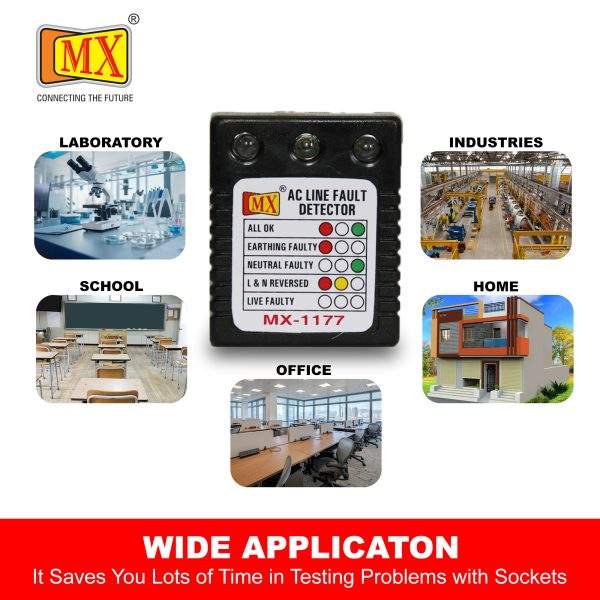 MX AC Electrical Line Fault Detector 5 AMP 3 Pin Socket Tester with Automatic Earthing & Neutral Faulty | L&N Reversed | Live Faulty Detector with RYG Led Indicator Wall Plug- MX 1177
