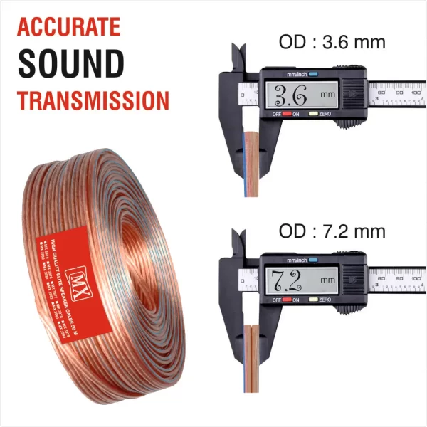 MX High Performance Transparent Speaker cable 65 WIRE = 16 AWG - 50 meters Coil - Premium Speaker Wires for Home Theater Systems, Speakers, Vehicles, Car Audio, Amplifiers, Hi-Fis, Receivers Etc.