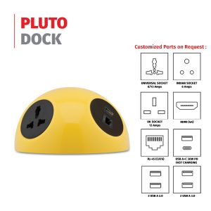 MX Pluto Grommet Power Hub: 2 Universal Sockets, 1 HDMI, and 1 CAT6 port (WITHOUT LOCKING CLASP RING)