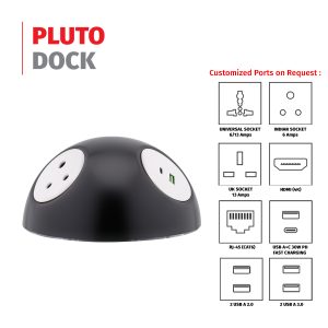 MX Pluto Grommet Power Hub With Bottom LED Glow: 2 Universal Sockets, 1 USB-A + USB-C 30W PD Charging (WITHOUT LOCKING CLASP RING)