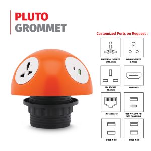 MX Pluto Grommet Power Hub: 2 Universal Sockets, 1 USB-A + USB-C 30W PD Charging (WITH LOCKING CLASP RING)