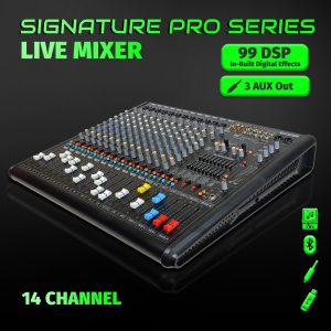 MX SIGNATURE PRO 14 Channel Professional Live Audio Mixer with 3 AUX OUT