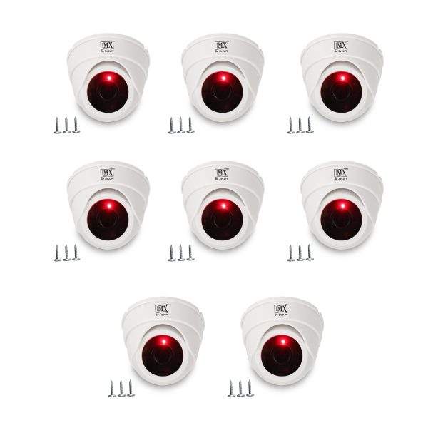 MX Dummy Fake Security Wireless Dome CCTV Outdoor Camera Flashing Light Black D2 Security Camera, White (MX Dummy 4) (Pack of 8)