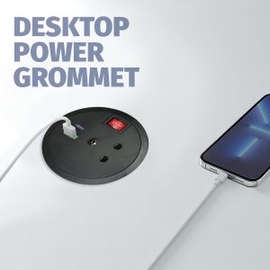 MX Desktop Power Grommet: 1 Indian Sockets, 1 USB-A + USB-C 30W PD Charging