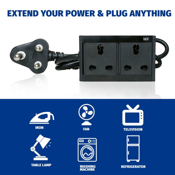 MX 2 Outlet Power Distribution Unit: 2500W, 6/16A Socket, 1.5m Power Cord, Child Safety Shutter, Flame Retardant Metal Body.