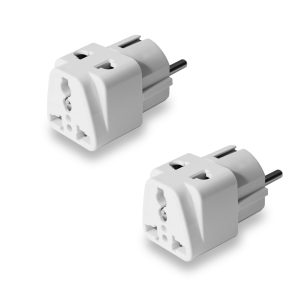 MX Conversion Plug Europe Type Schuko Plug to Universal Socket and 2 pin Socket Worldwide Travel Adapter, White (Pack of 2)