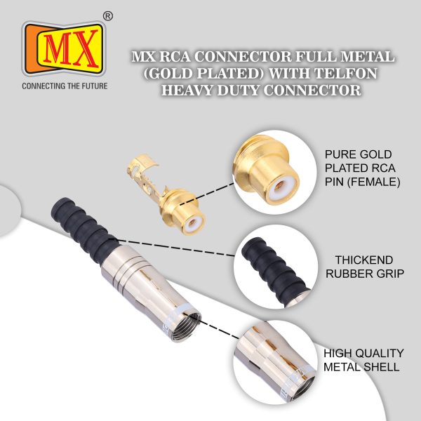 MX RCA Extension Socket - Full Metal with Teflon, Heavy Duty (Tip Gold Plated) (Pack of 2)