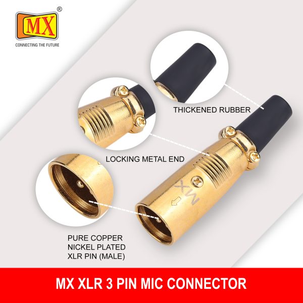 MX 3-Pin Male Connector with Pure Gold Plating (Pack of 2pcs) (Model: MX-1016).