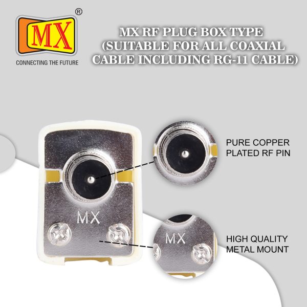 MX RF Male Plug Box Type (Suitable for all coaxial cables including RG-11 cable) (Pack of 20)