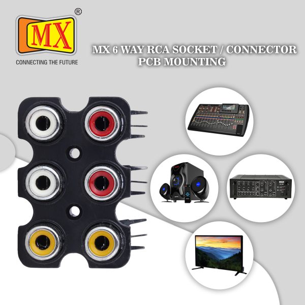 MX 6-Way RCA Female Socket PCB Mounting (Pack of 2).