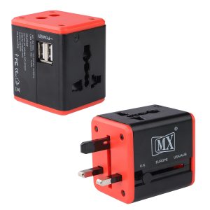 MX 4 in 1 Universal Travel Adapter with 2 USB Ports, Built-in Fuse & Surge Protector, International Conversion Plug Used Worldwide with Multi Type Power Outlet USB 2.1A, 100-250V, (MX-4024) (Pack of 2)