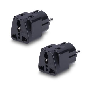 MX 2 in 1 Conversion Plug Europe Type Schuko Plug to Universal Socket and 2 pin Socket Worldwide Travel Adapter (Black) (Pack of 2)