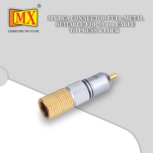 MX RCA Male Connector - Full Metal, Gold Plated - Suitable for 10mm Cable - Press & Lock Mechanism - Pack of 2