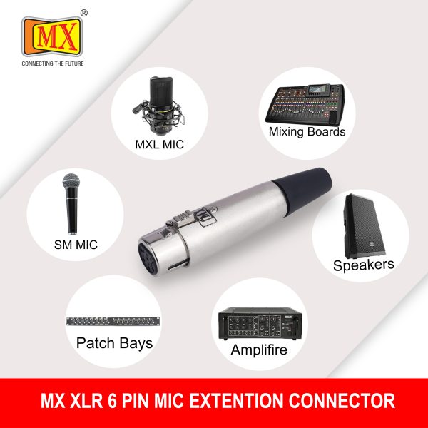 MX XLR 6-pin Mic Extension Female Connector, Cannon Type (Pack of 2)