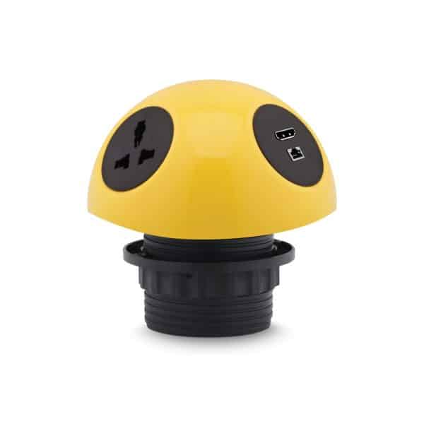 MX Pluto Grommet Power Hub: 2 Universal Sockets, 1 HDMI + 1 CAT6 Port (WITH LOCKING CLASP RING)