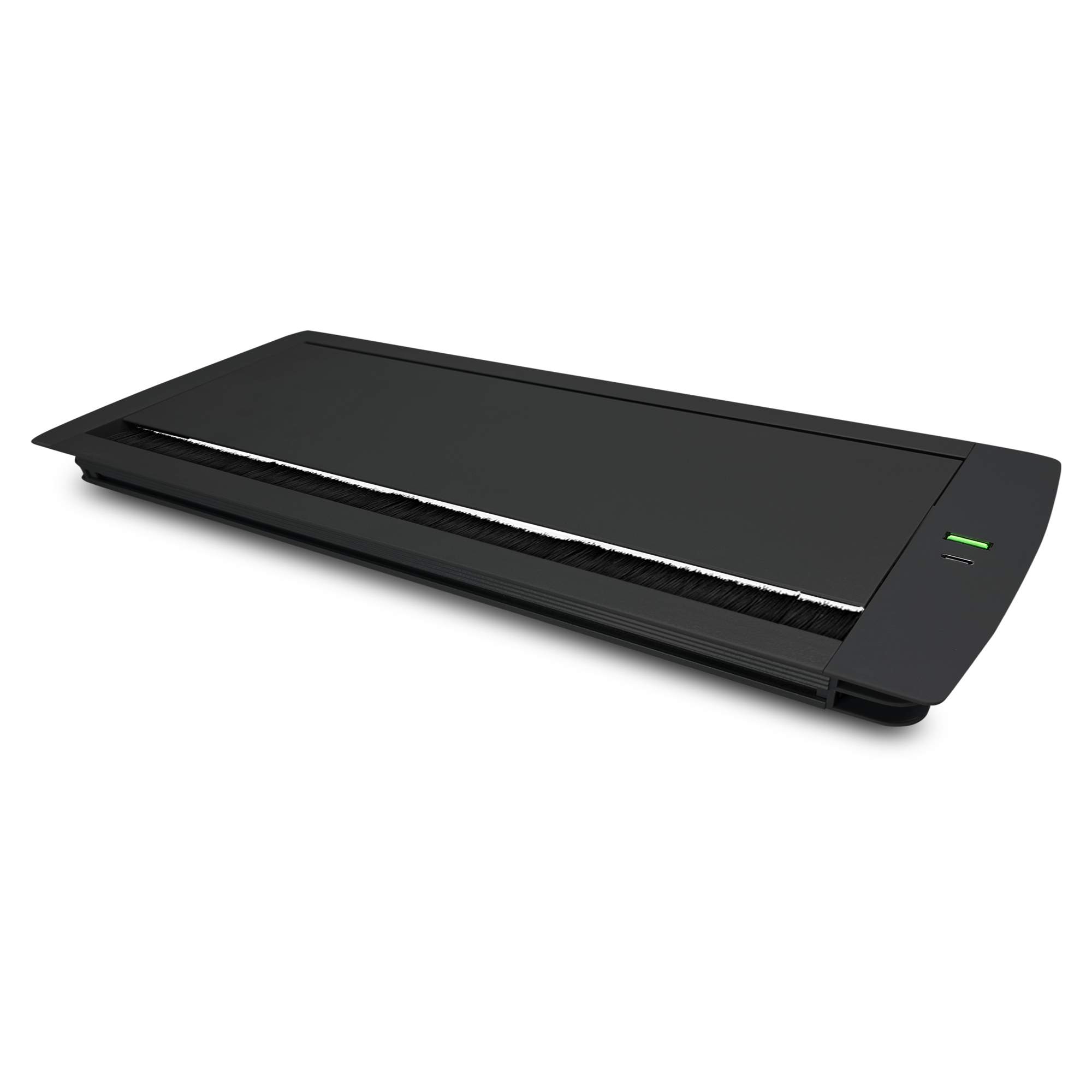 MX Aluminum Alloy Access Flap with Brush: Your Ultimate Desk Organizer for Effortless Cable Management and Workspace Tidiness, Featuring Additional 1 USB-A + C Ports (CUTOUT- 466X132 MM) ( MX 7030 BK ) Black