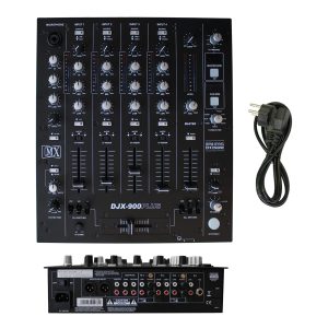 MX Professional Audio Mixing Console 4 Channel DJ Mixer Sound System Home Studio Mixer Scratch Mixer with Phono/Line Inputs and Mic Input DJ Equipment with BPM