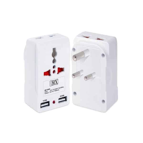 MX- Dual USB Charger with Universal 2 Pin & 3 Pin/2 Way Pin Multiplug Socket / Power Adapter 10A|Safety Shutter with Two USB Ports