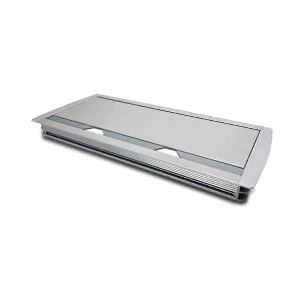 MX Aluminum Alloy Access Flap with Gasket: Your Ultimate Desk Organizer for Effortless Cable Management and Workspace Tidiness (CUTOUT - 316X132 MM) Mettalic Silver