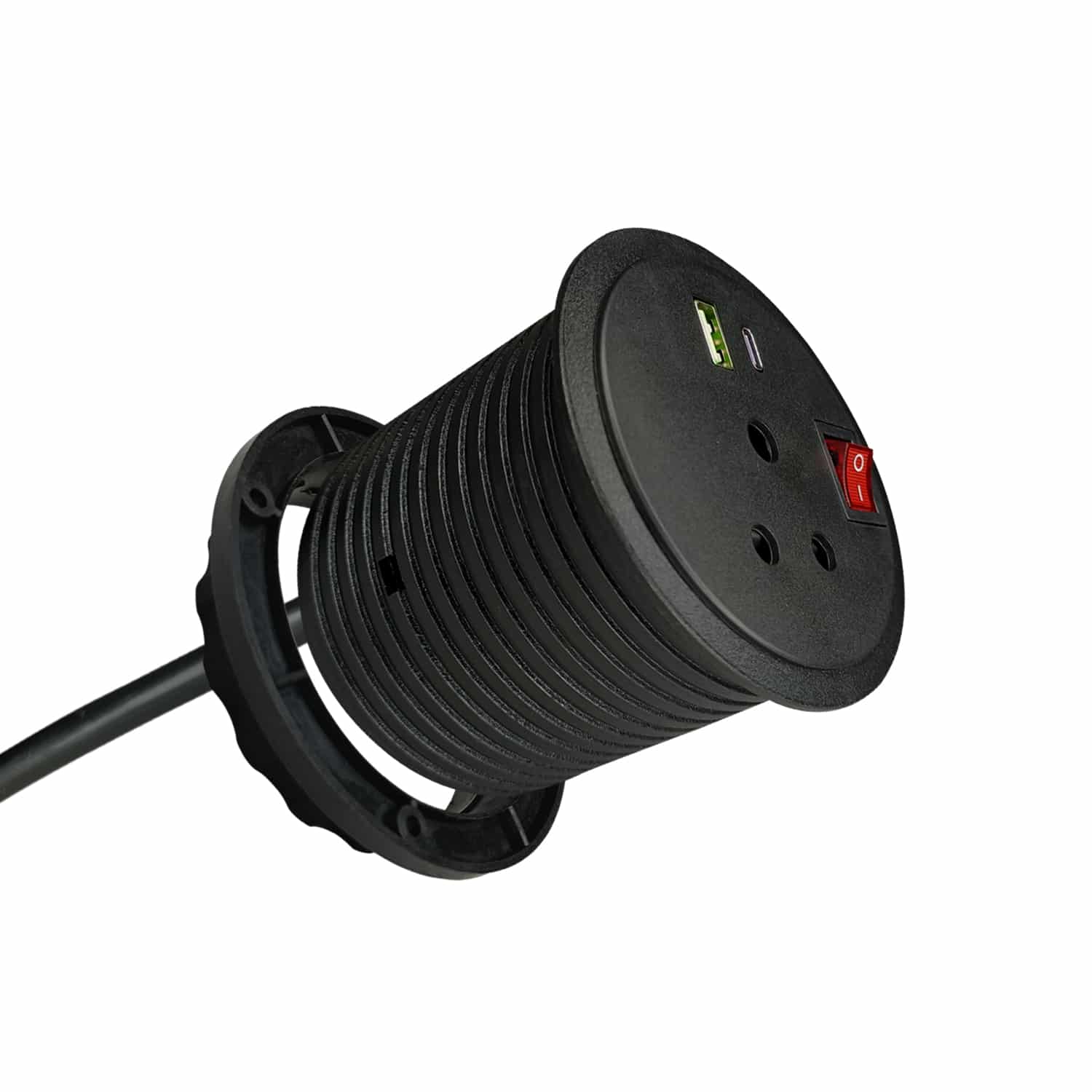 MX Desktop Power Grommet: 1 Indian Sockets, 1 USB-A + USB-C 30W PD Charging