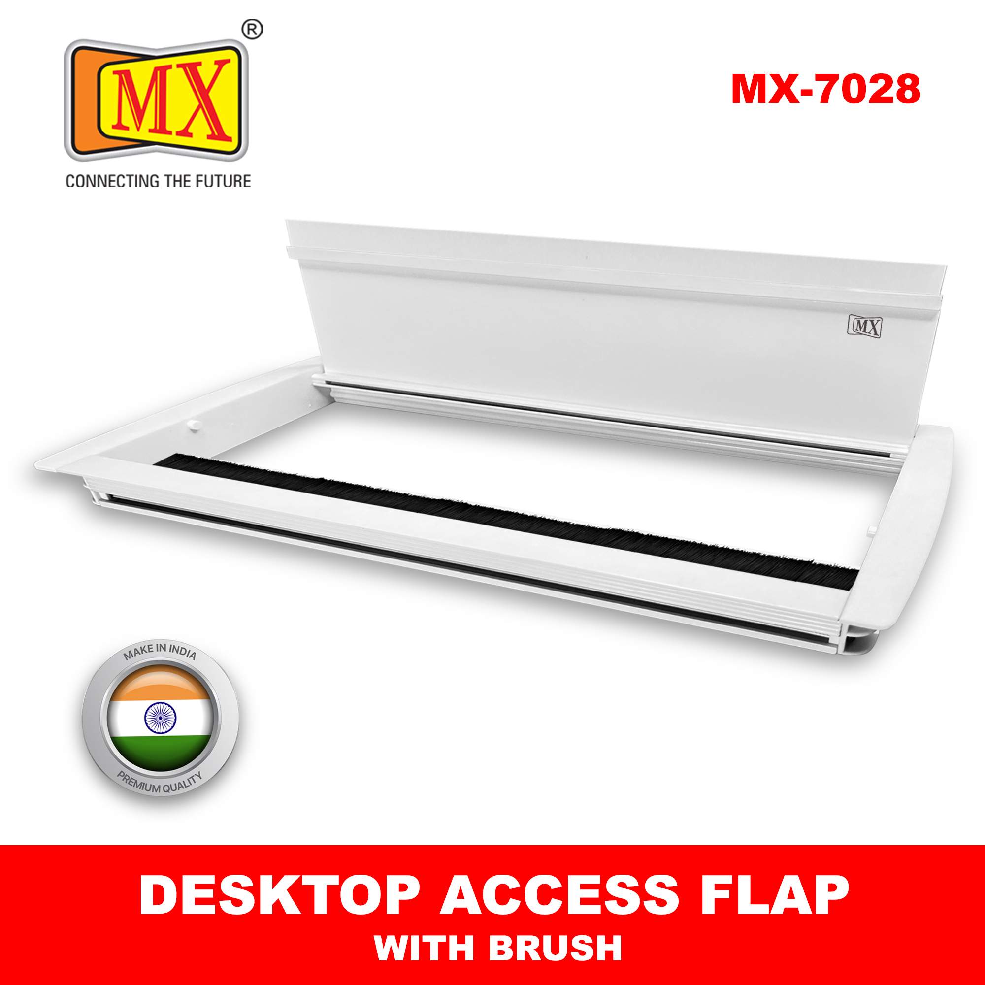 MX Aluminum Alloy Access Flap with Brush: Your Ultimate Desk Organizer for Effortless Cable Management and Workspace Tidiness (CUTOUT -616X163 MM) White - Image 2