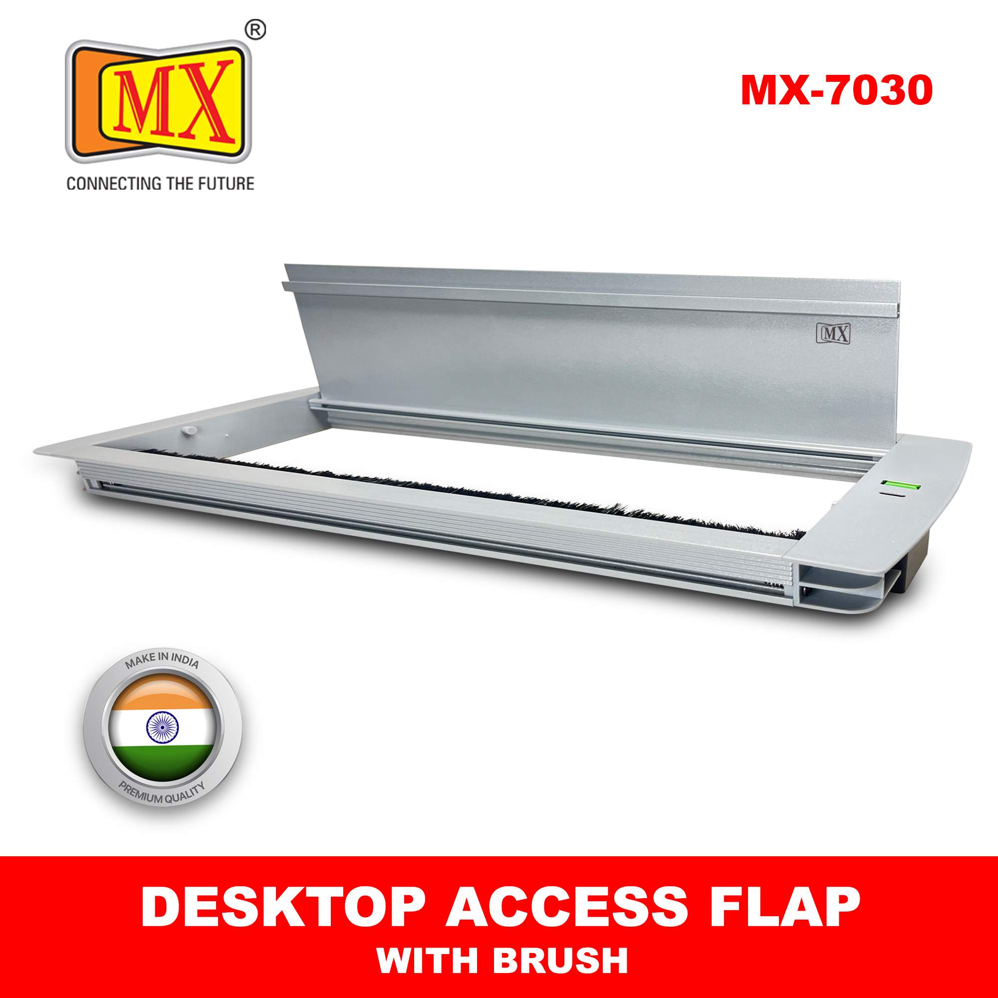 MX Aluminum Alloy Access Flap with Brush: Your Ultimate Desk Organizer for Effortless Cable Management and Workspace Tidiness, Featuring Additional 1 USB-A + C Ports (CUTOUT -466X132 MM) Metallic Silver - Image 2