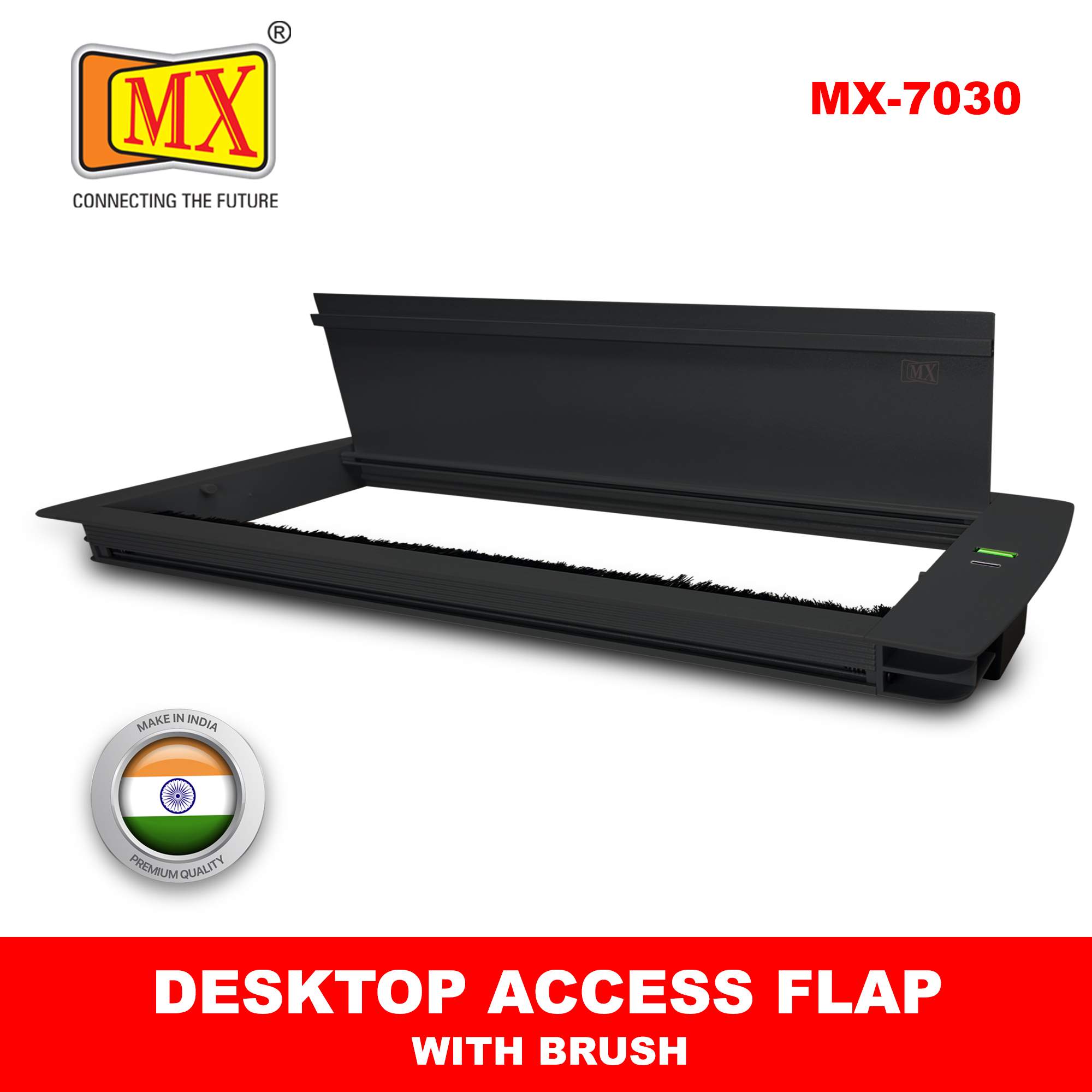 MX Aluminum Alloy Access Flap with Brush: Your Ultimate Desk Organizer for Effortless Cable Management and Workspace Tidiness, Featuring Additional 1 USB-A + C Ports (CUTOUT- 466X132 MM) ( MX 7030 BK ) Black - Image 2
