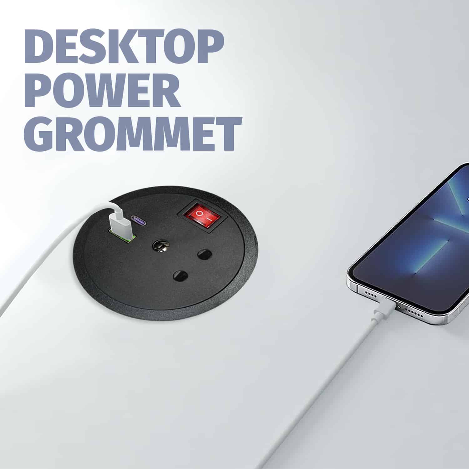 MX Desktop Power Grommet: 1 Indian Sockets, 1 USB-A + USB-C 30W PD Charging - Image 2