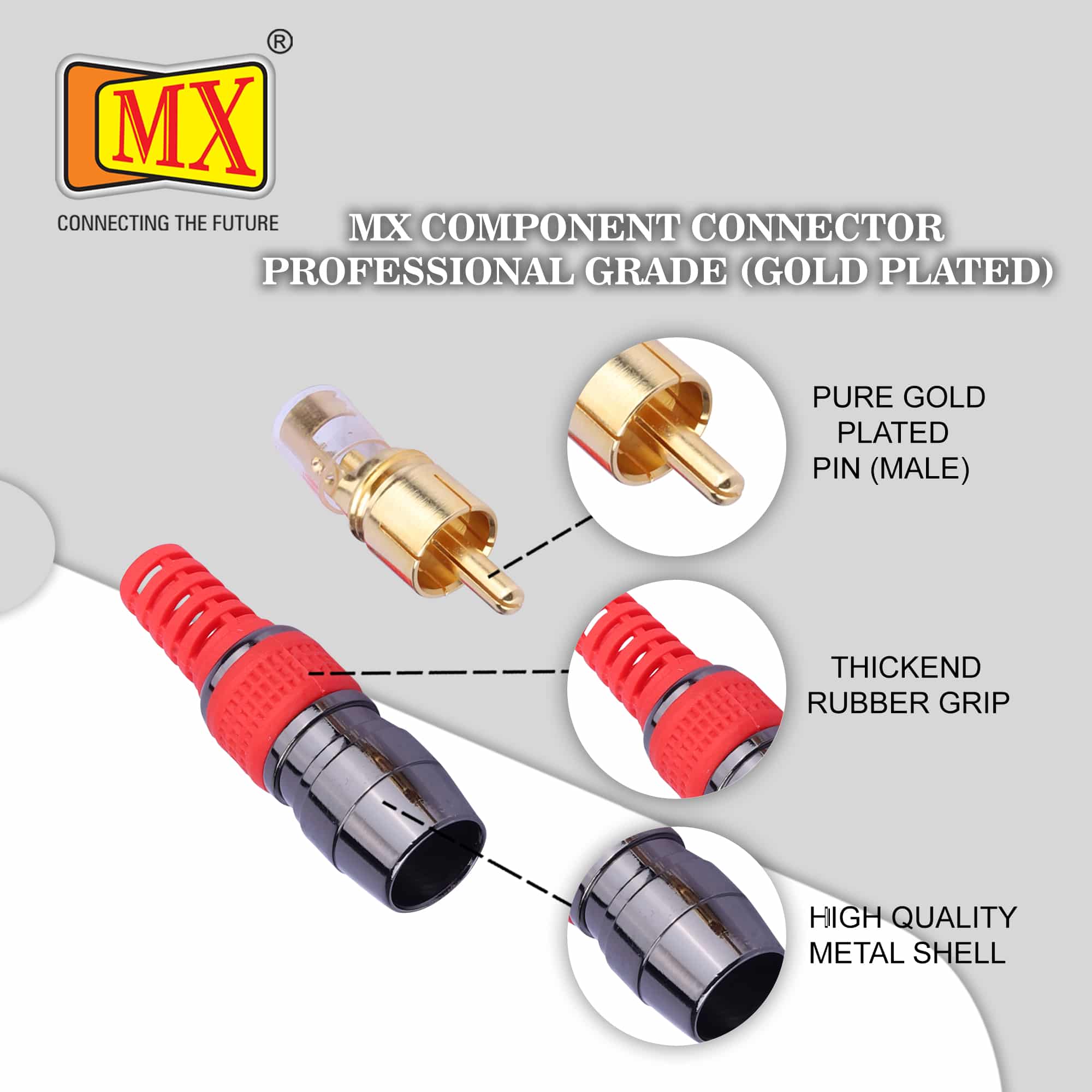 MX Component Male Connector with Gold Plated Tip (Black/Red/Blue/Green) and Locking Systems (Pack of 2) - Image 4
