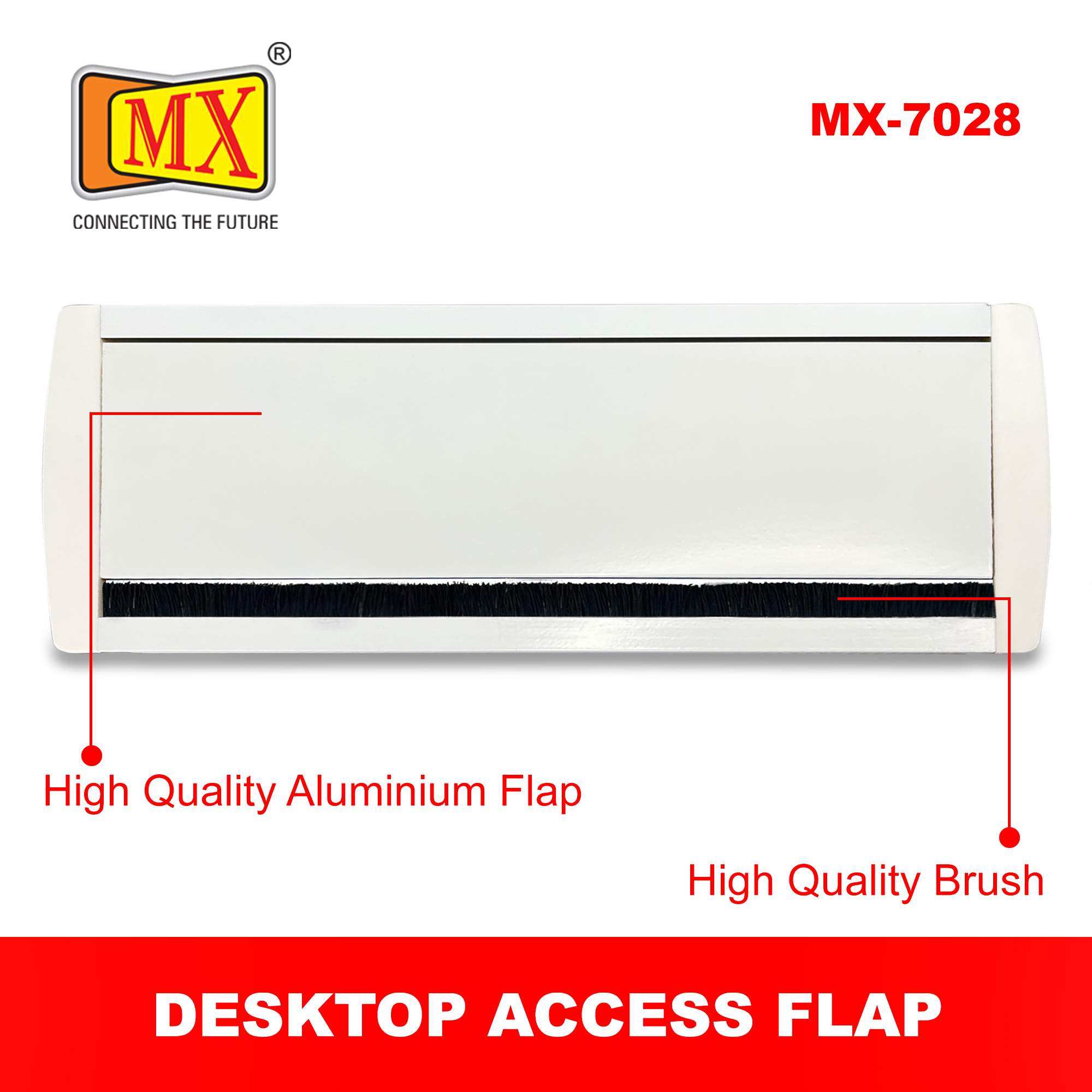 MX Aluminum Alloy Access Flap with Brush: Your Ultimate Desk Organizer for Effortless Cable Management and Workspace Tidiness (CUTOUT -616X163 MM) White - Image 7