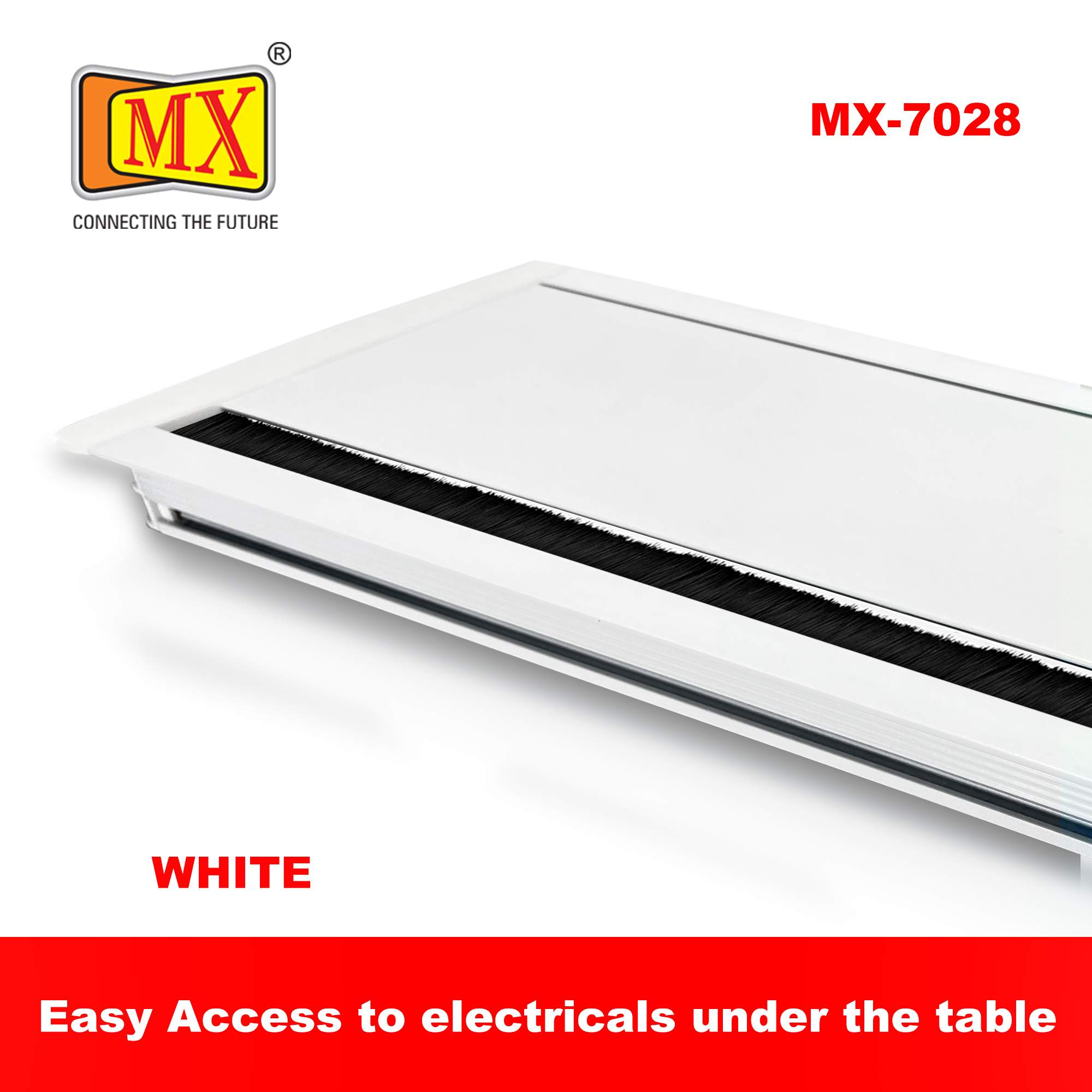 MX Aluminum Alloy Access Flap with Brush: Your Ultimate Desk Organizer for Effortless Cable Management and Workspace Tidiness (CUTOUT -616X163 MM) White - Image 6