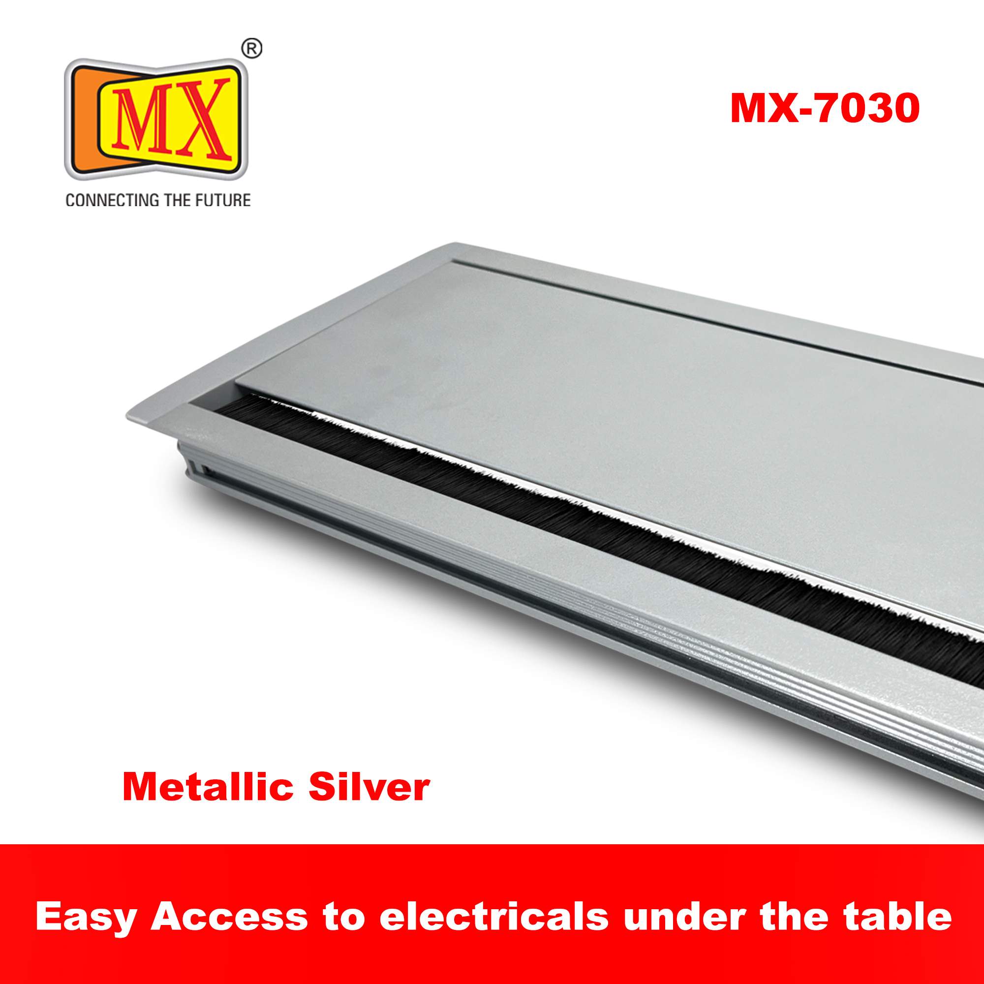 MX Aluminum Alloy Access Flap with Brush: Your Ultimate Desk Organizer for Effortless Cable Management and Workspace Tidiness, Featuring Additional 1 USB-A + C Ports (CUTOUT -466X132 MM) Metallic Silver - Image 6