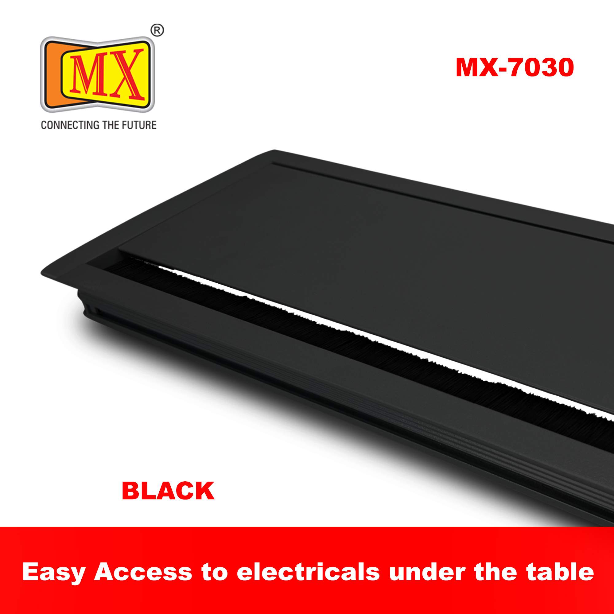 MX Aluminum Alloy Access Flap with Brush: Your Ultimate Desk Organizer for Effortless Cable Management and Workspace Tidiness, Featuring Additional 1 USB-A + C Ports (CUTOUT- 466X132 MM) ( MX 7030 BK ) Black - Image 6