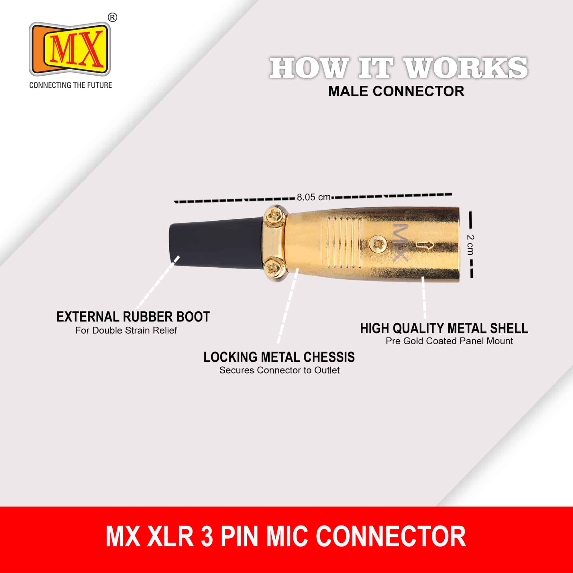 MX 3-Pin Male Connector with Pure Gold Plating (Pack of 2pcs) (Model: MX-1016). - Image 4