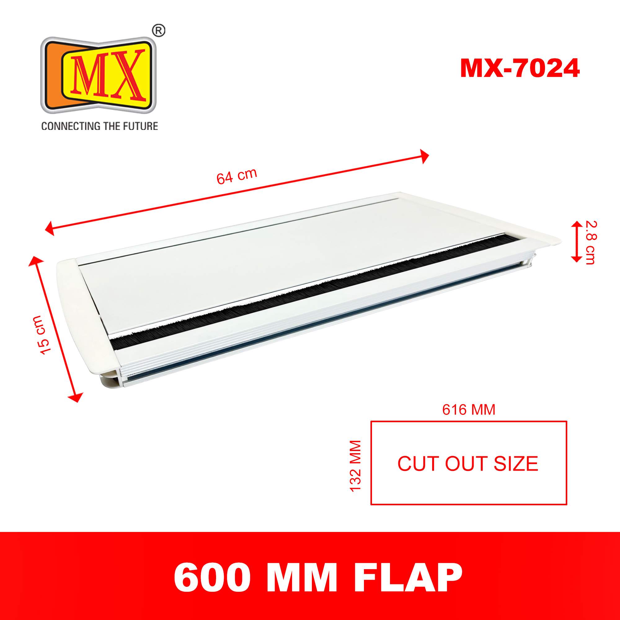 MX Aluminum Alloy Access Flap with Brush: Your Ultimate Desk Organizer for Effortless Cable Management and Workspace Tidiness (CUTOUT -616X163 MM) White - Image 5