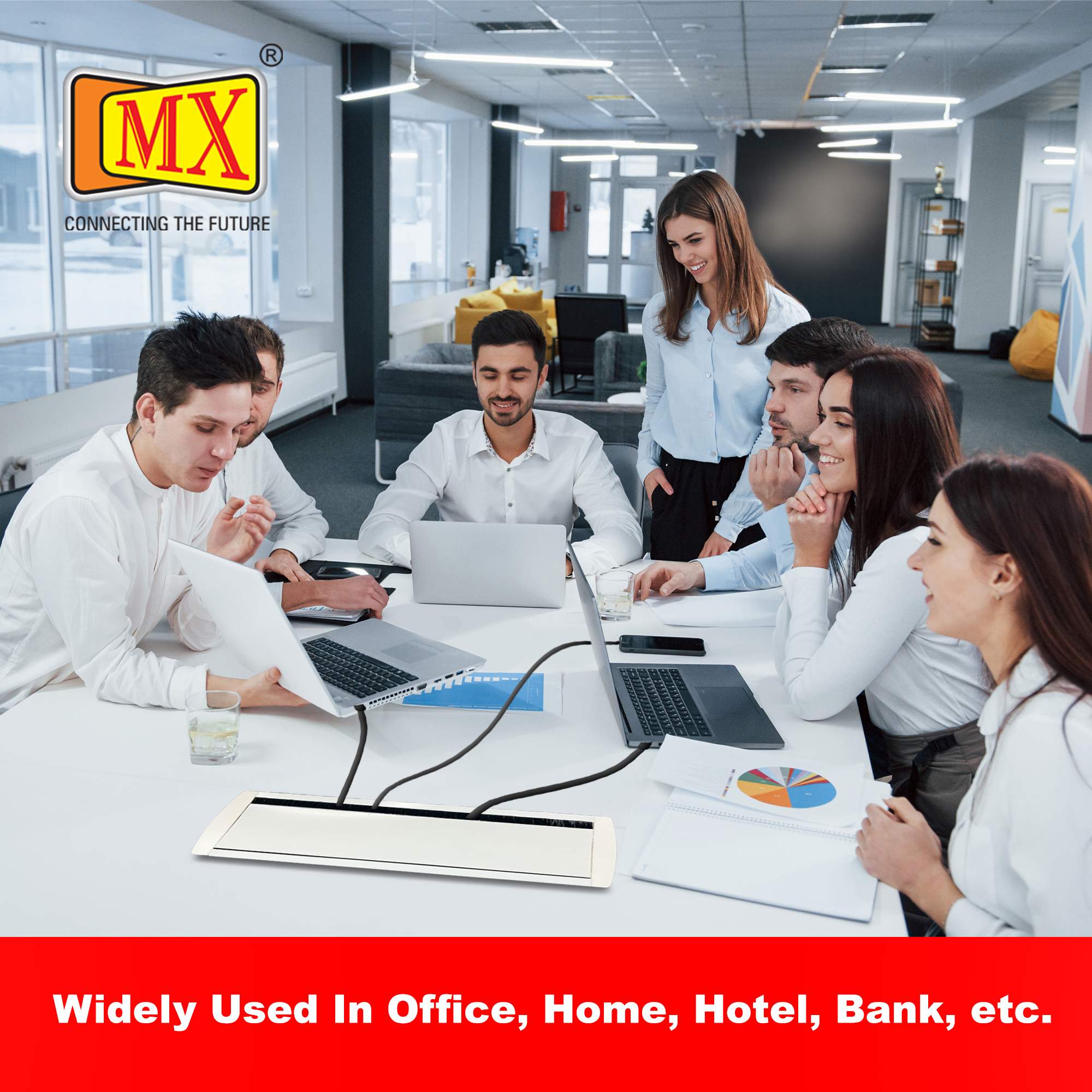 MX Aluminum Alloy Access Flap with Brush: Your Ultimate Desk Organizer for Effortless Cable Management and Workspace Tidiness (CUTOUT -616X163 MM) White - Image 4
