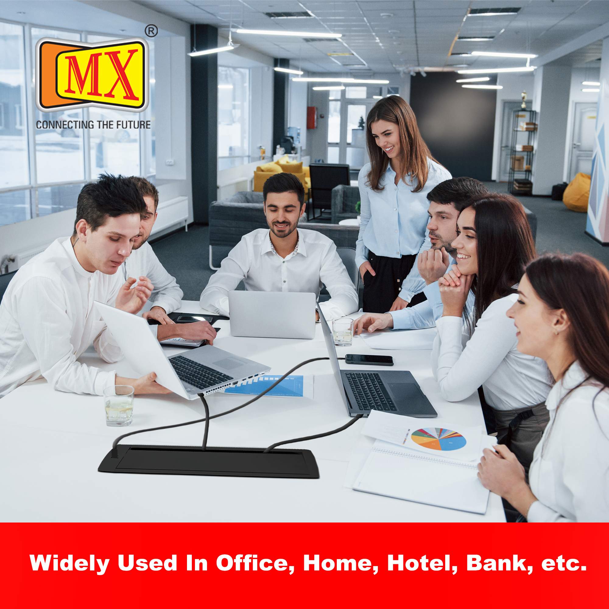 MX Aluminum Alloy Access Flap with Brush: Your Ultimate Desk Organizer for Effortless Cable Management and Workspace Tidiness, Featuring Additional 1 USB-A + C Ports (CUTOUT- 466X132 MM) ( MX 7030 BK ) Black - Image 4