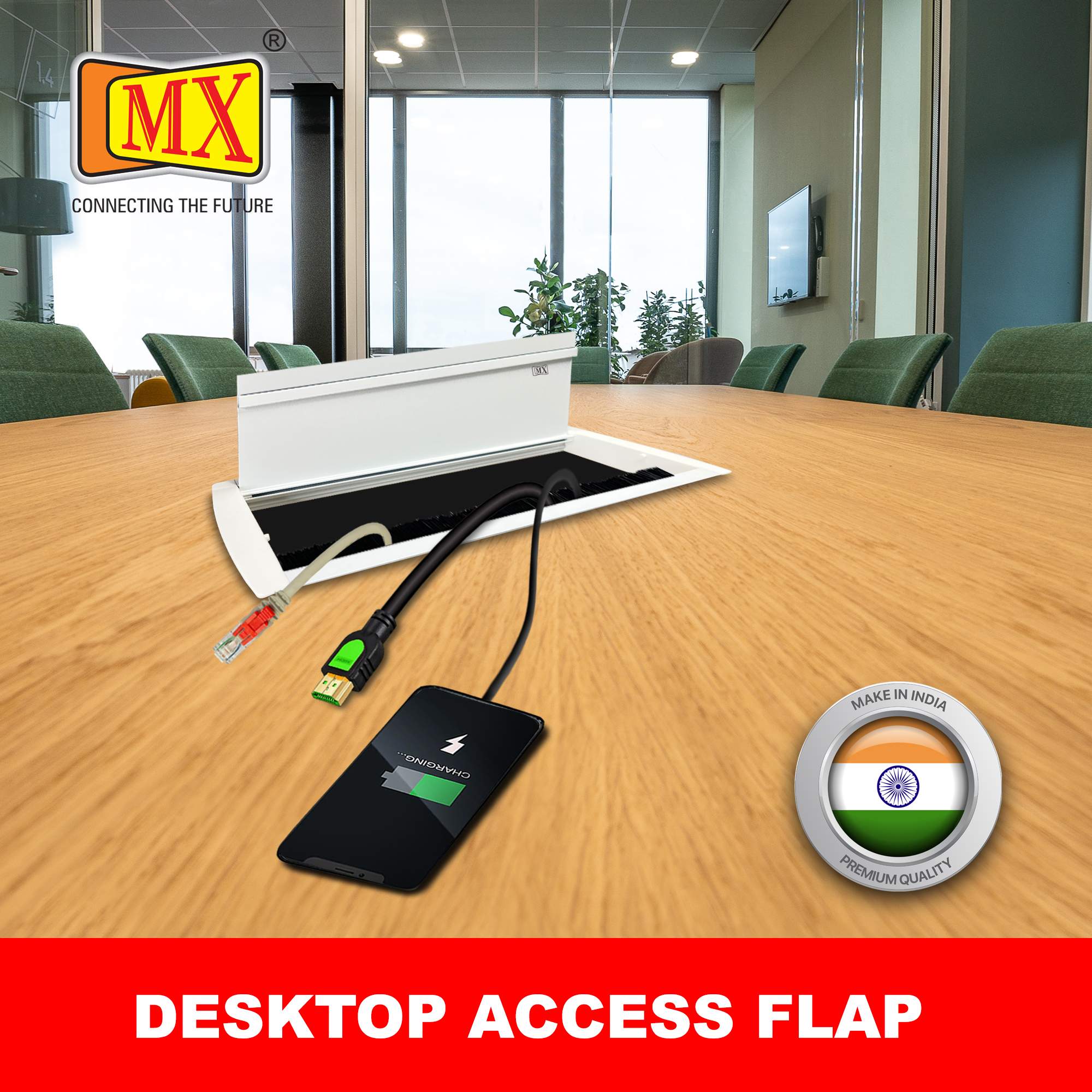 MX Aluminum Alloy Access Flap with Brush: Your Ultimate Desk Organizer for Effortless Cable Management and Workspace Tidiness (CUTOUT -616X163 MM) White - Image 3
