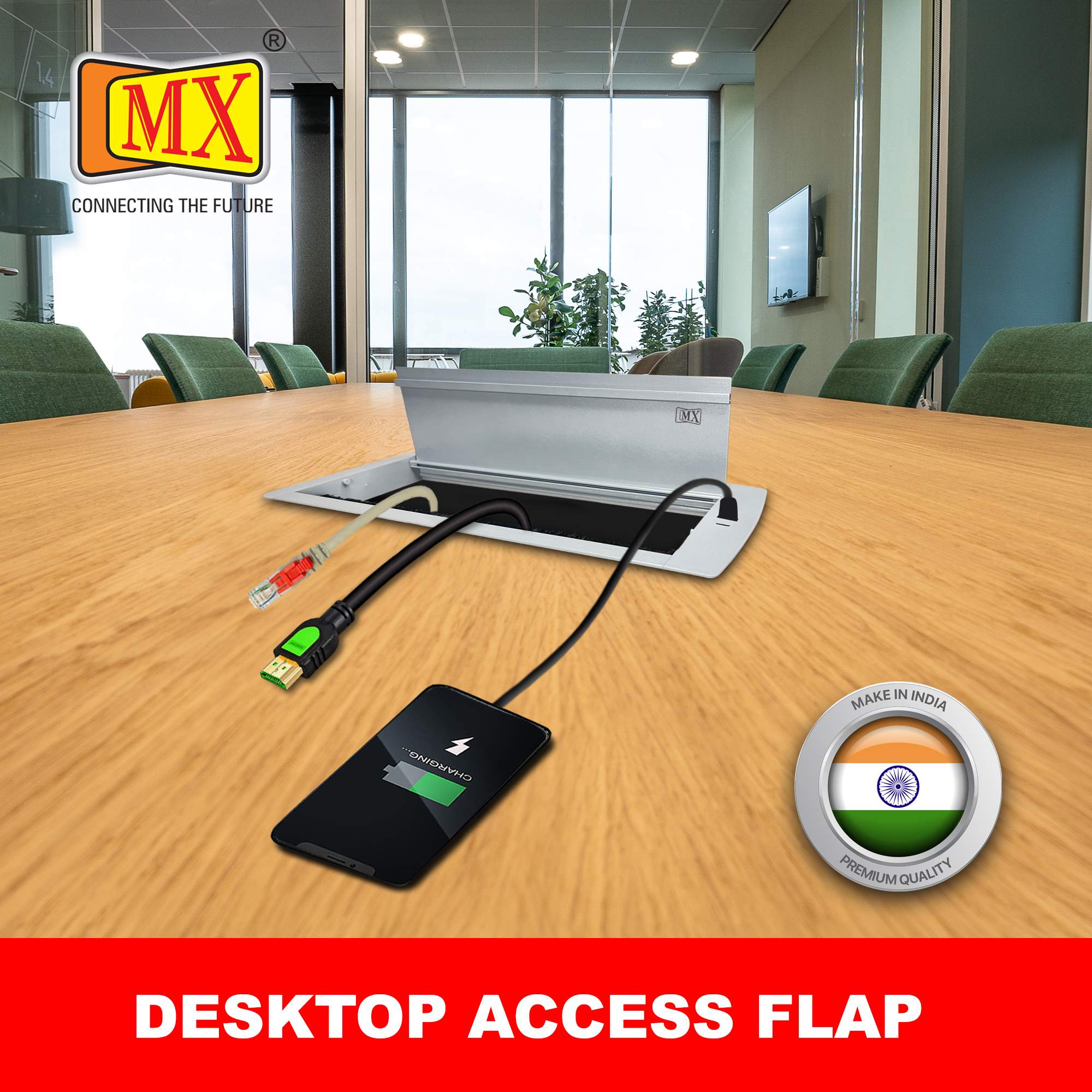 MX Aluminum Alloy Access Flap with Brush: Your Ultimate Desk Organizer for Effortless Cable Management and Workspace Tidiness, Featuring Additional 1 USB-A + C Ports (CUTOUT -466X132 MM) Metallic Silver - Image 3