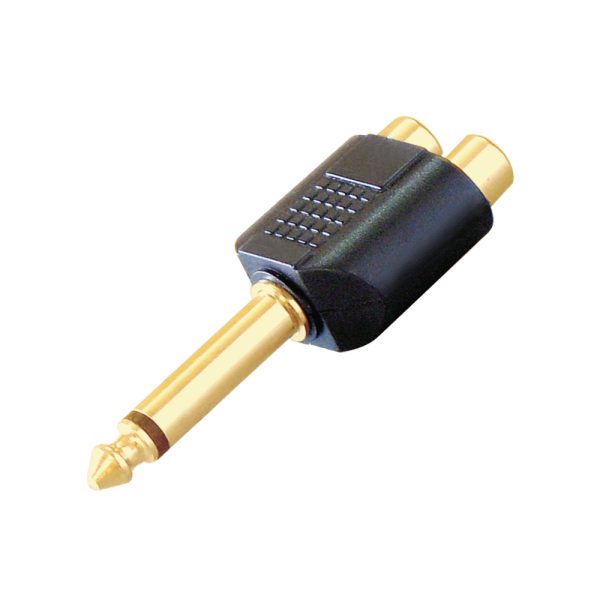 MX 6.35 mm P-38 Mono Male Plug to 2 RCA Female Connector (Gold Plated)