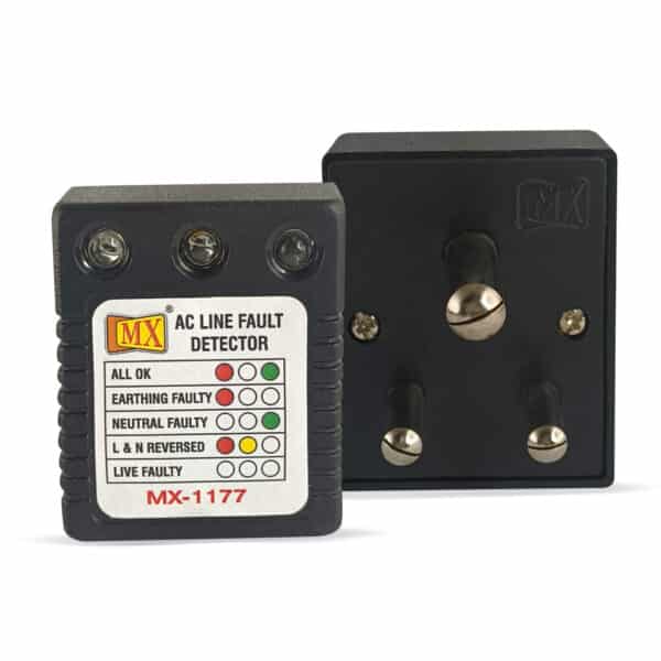 MX AC Electrical Line Fault Detector 5 AMP 3 Pin AC Socket Tester with Automatic Earthing & Neutral Faulty | L&N Reversed | Live Faulty Detector with RYG Led Indicator Wall Plug – Pack of 5