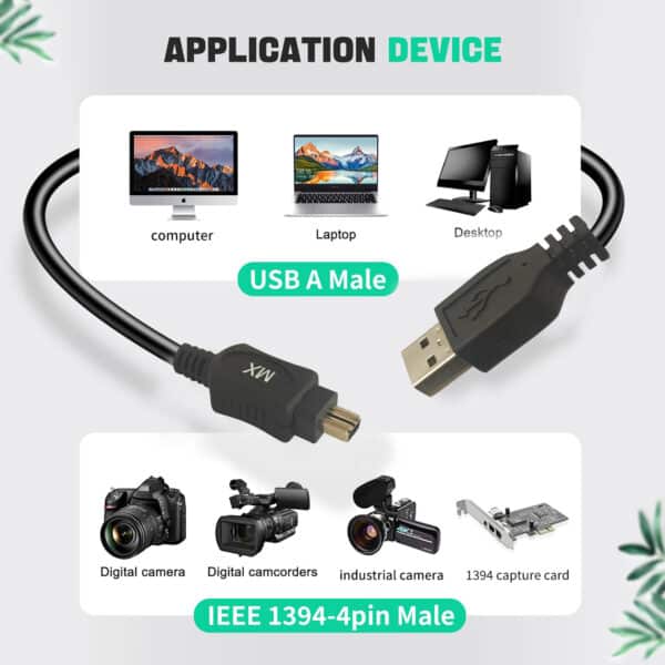 MX FireWire IEEE 1394 4 Pin Male to USB A Male Cord - 5 Meters