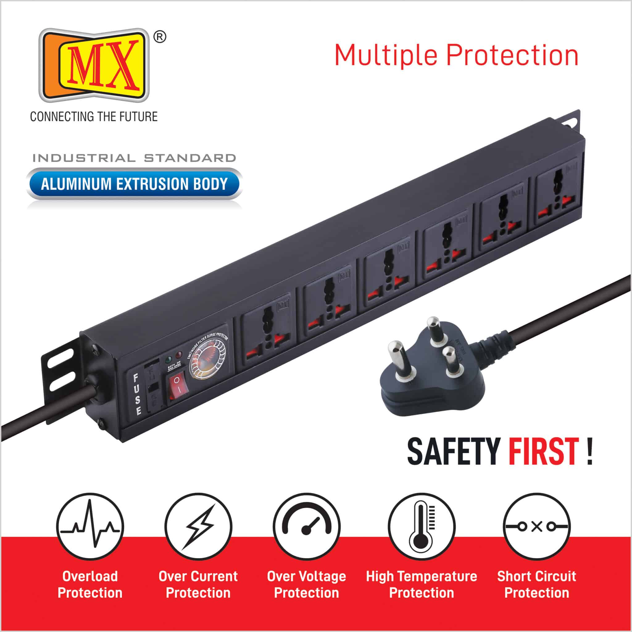 MX 6-Outlet Power Distribution Unit with 5 Amp Universal Sockets, Child Safety Shutter, Spike & Surge Protector, Industrial Standard Aluminum Extrusion Body - Wall Mount / Desk Mount, Heavy-Duty 1.5-Meter Power Cord for home appliances like electric cooktop & Stove - Image 5