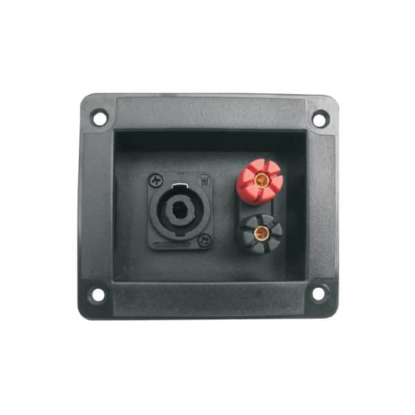 MX 2 WAY ARMY TYPE BINDING POST SPEAKER TERMINAL WITH SPEAKON CONNECTOR RECTANGLE.