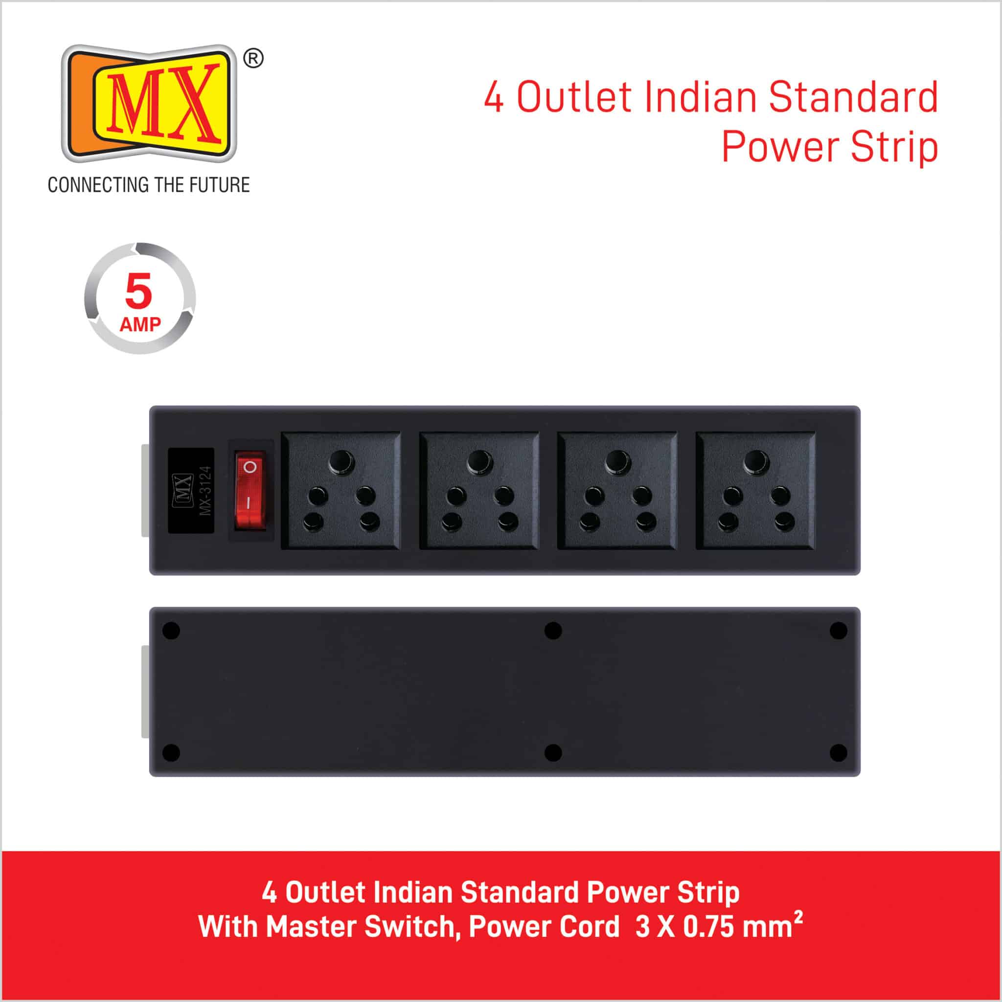 MX 4 Outlet Indian Standard Power Strip With Master Switch, Heavy Duty 1.5 mtr Power Cord for home appliances like electric cooktop & Stove - Image 3